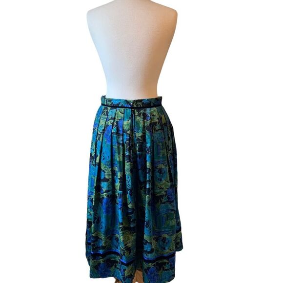 Vintage Alphorn Blue Green Floral Octoberfest Lined Box Pleats Maxi Skirt - Med - Picture 4 of 9